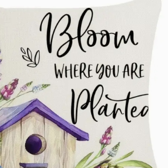 NEW SPRING/EASTER BLOOM WHERE YOU ARE PLANTED BIRDHOUSE LINEN PILLOW COVER 17.7" - Picture 4 of 5